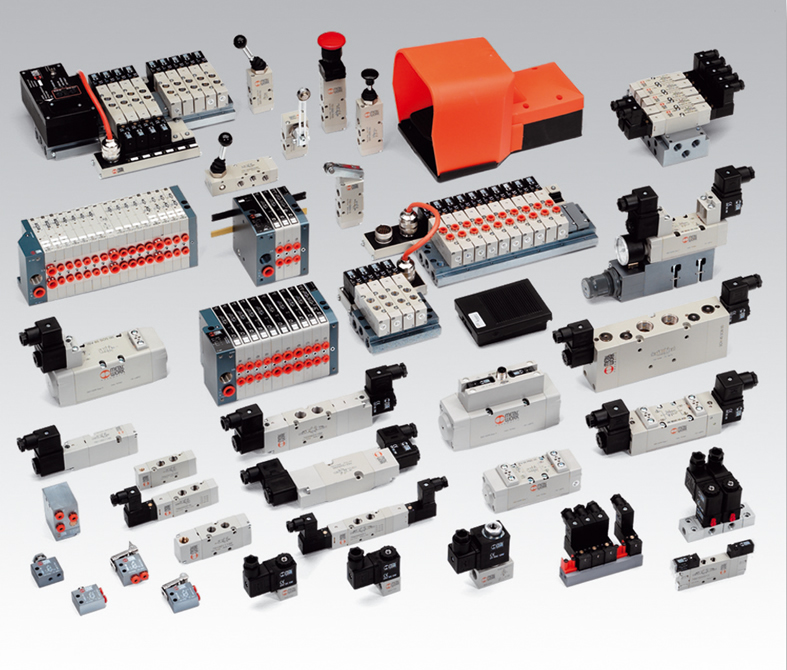 Pneumatikventile, Flanschventile, verkettbare Ventile, Inseln, Multipol- und Feldbussysteme.